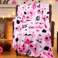 Pink Pumpkin Skull and Bat Themed Halloween Blanket