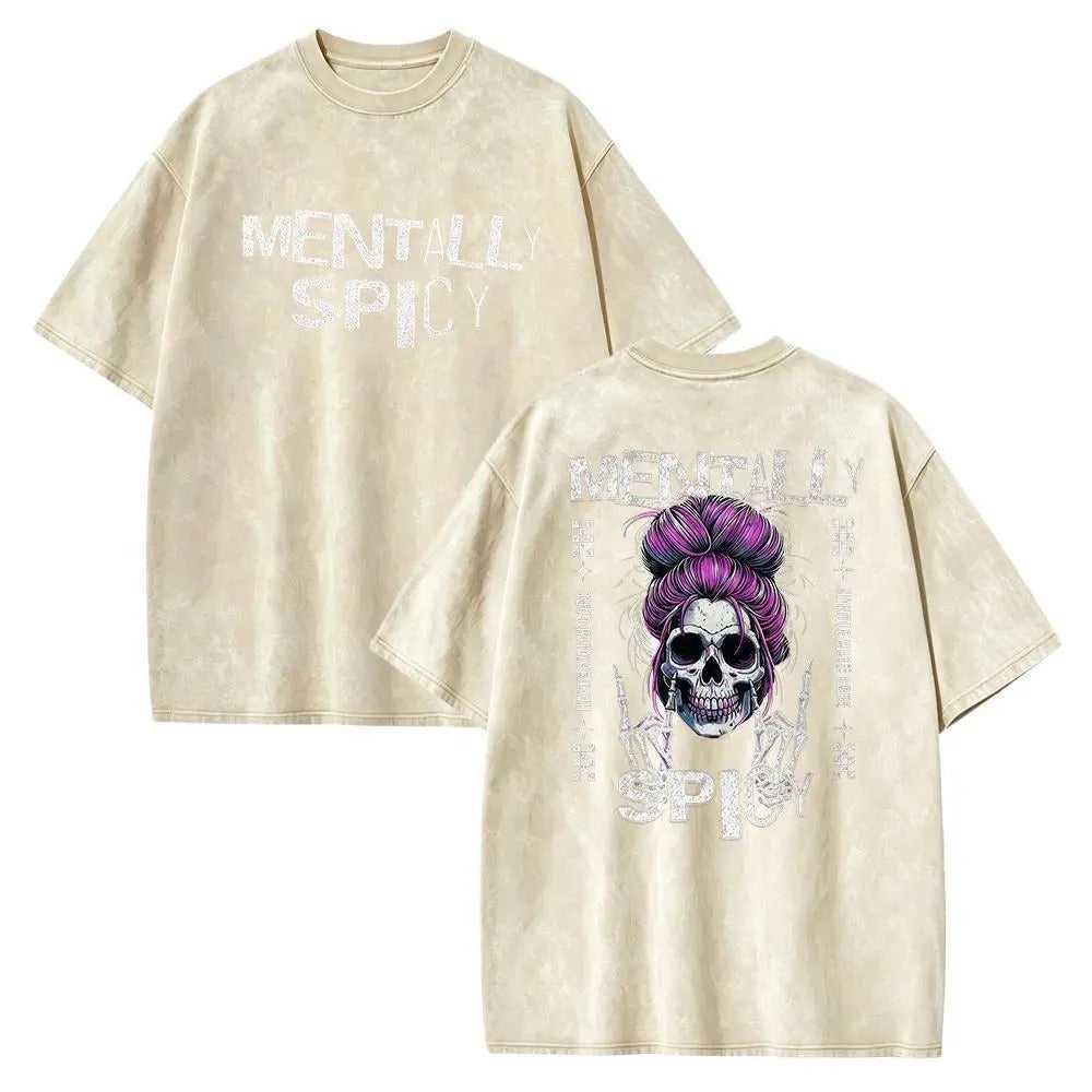 Vintage Acid Wash Skull Graphic Top - Heavy Cotton DTG Printed T-Shirt & Tank Top