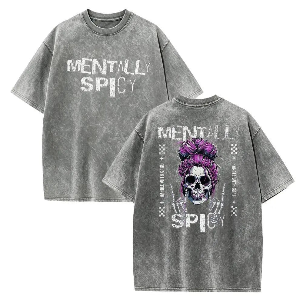 Vintage Acid Wash Skull Graphic Top - Heavy Cotton DTG Printed T-Shirt & Tank Top