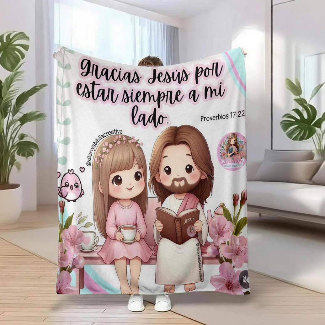 Cute Cartoon Jesus Kids Design Flannel Blanket