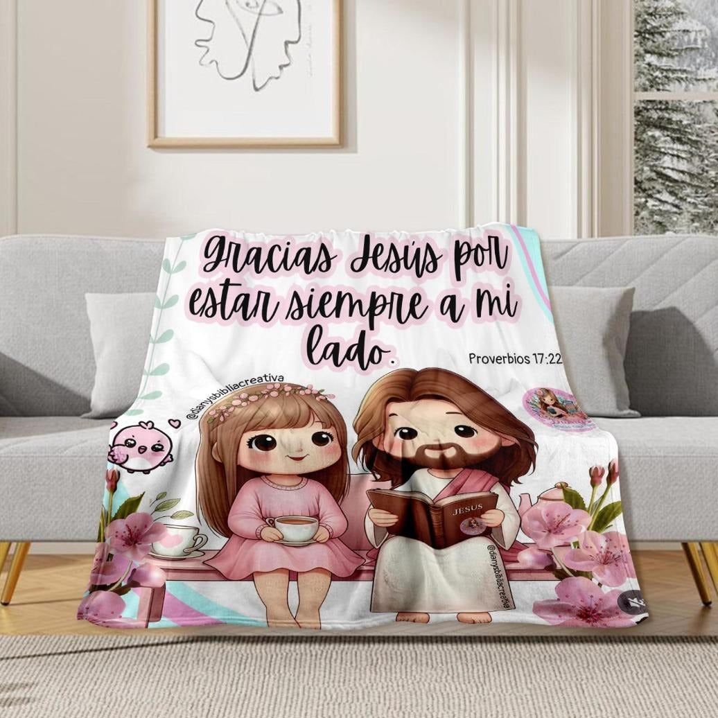 Cute Cartoon Jesus Kids Design Flannel Blanket