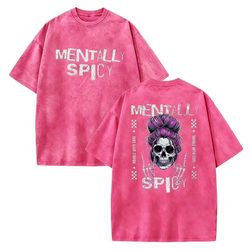 Vintage Acid Wash Skull Graphic Top - Heavy Cotton DTG Printed T-Shirt & Tank Top