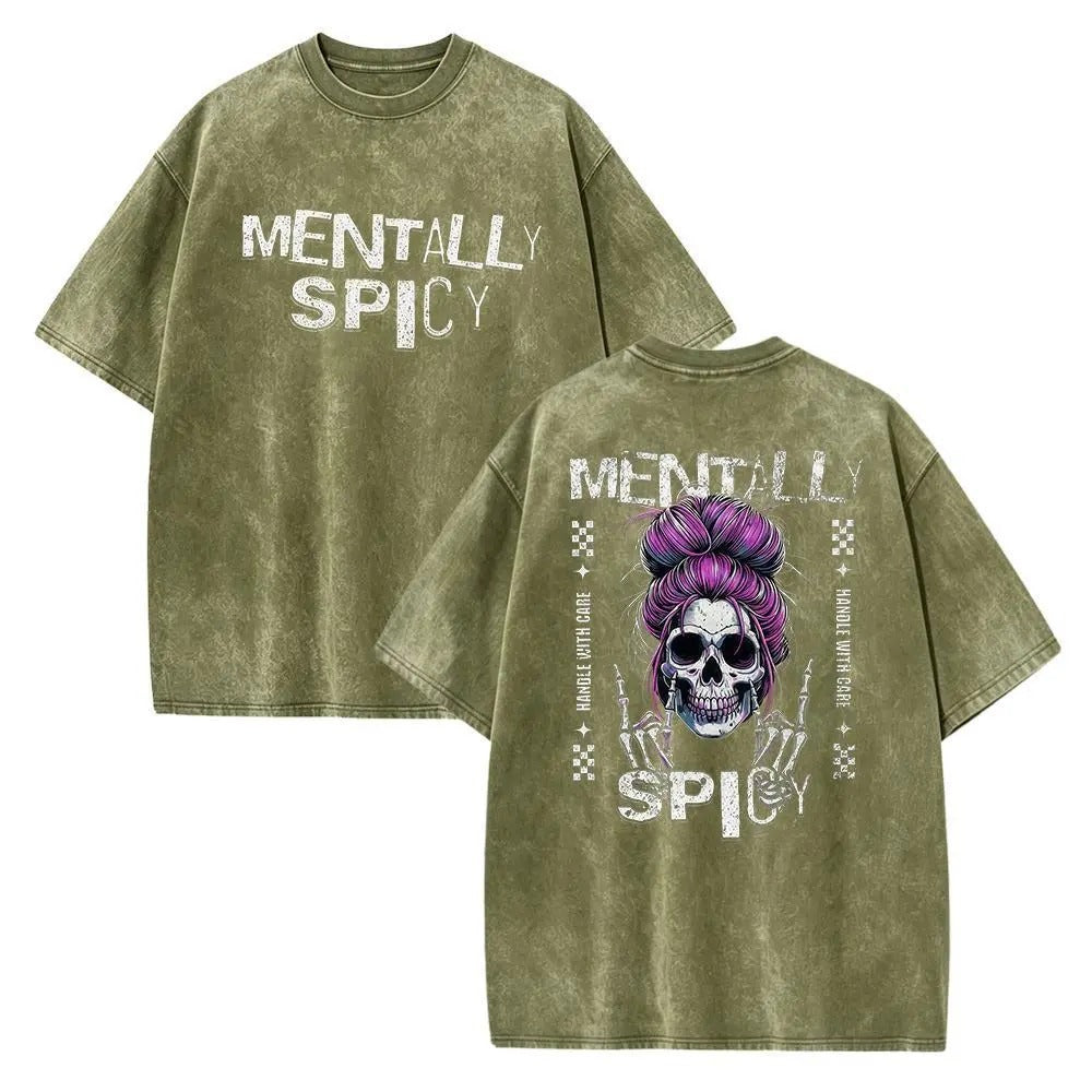 Vintage Acid Wash Skull Graphic Top - Heavy Cotton DTG Printed T-Shirt & Tank Top
