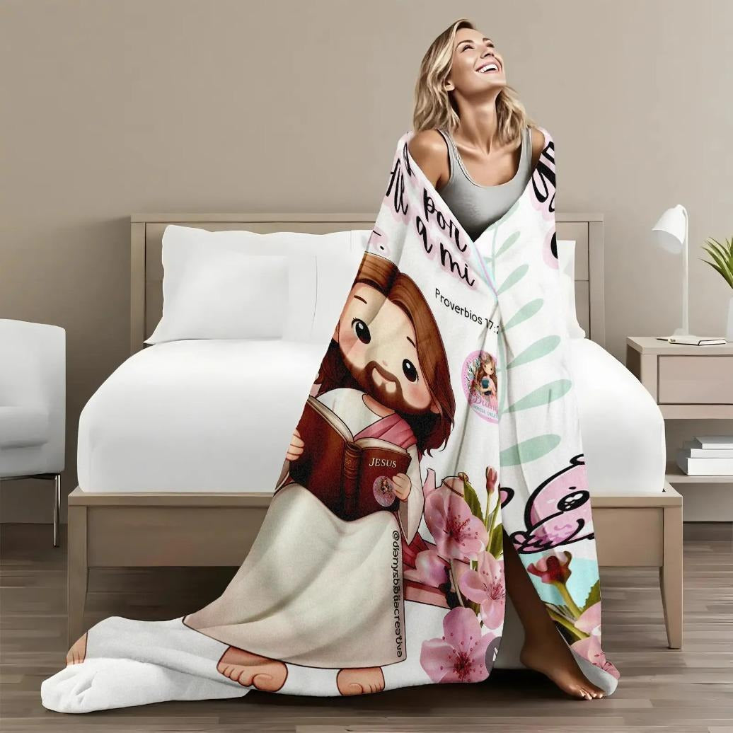 Cute Cartoon Jesus Kids Design Flannel Blanket