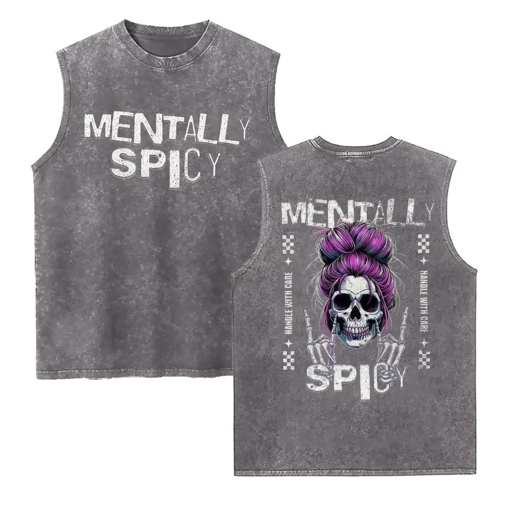 Vintage Acid Wash Skull Graphic Top - Heavy Cotton DTG Printed T-Shirt & Tank Top