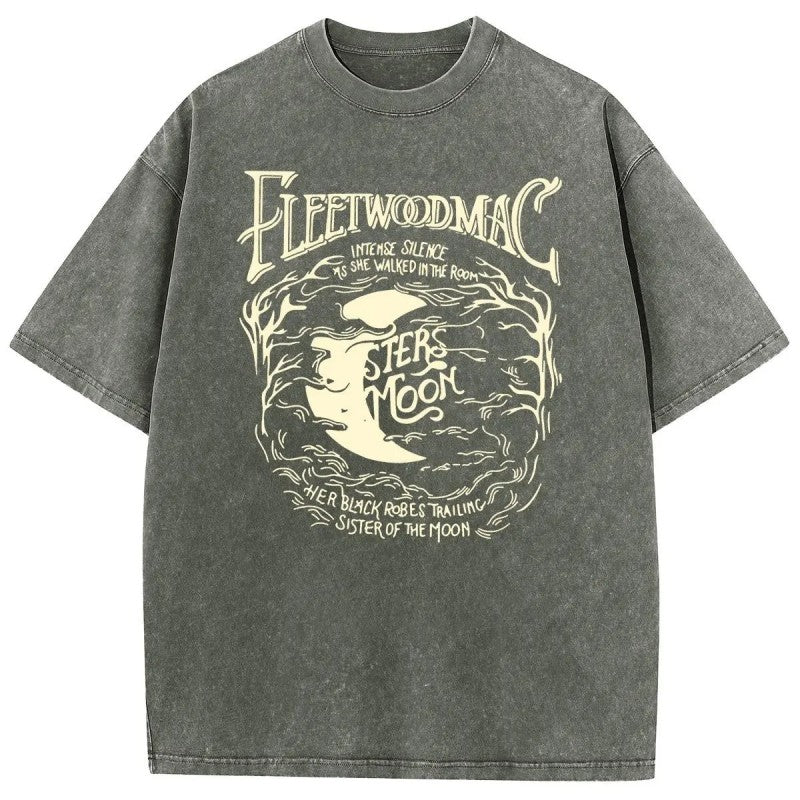 Vintage Acid Wash Moon Graphic T-Shirt - Heavyweight Cotton Oversized Tee with DTG Print Retro Celestial Streetwear Shirt for Women & Men