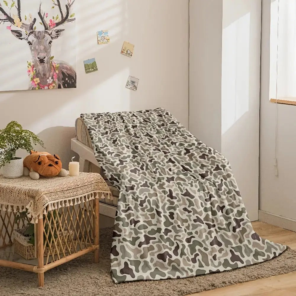 Retro Green Brown Beige Digital Camo Blanket