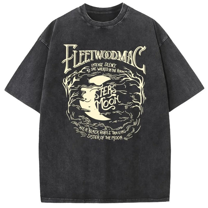 Vintage Acid Wash Moon Graphic T-Shirt - Heavyweight Cotton Oversized Tee with DTG Print Retro Celestial Streetwear Shirt for Women & Men