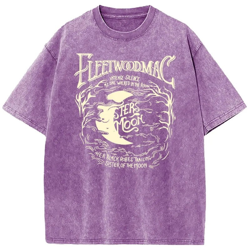 Vintage Acid Wash Moon Graphic T-Shirt - Heavyweight Cotton Oversized Tee with DTG Print Retro Celestial Streetwear Shirt for Women & Men