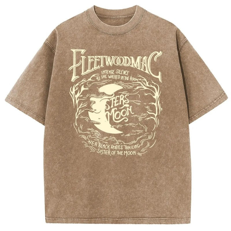 Vintage Acid Wash Moon Graphic T-Shirt - Heavyweight Cotton Oversized Tee with DTG Print Retro Celestial Streetwear Shirt for Women & Men