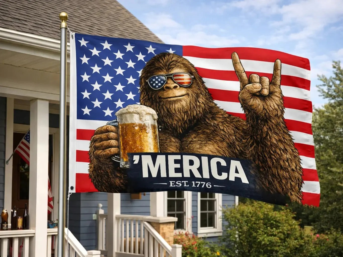MERICA Bigfoot American Flag
