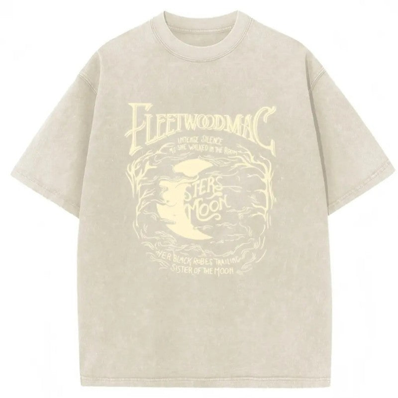 Vintage Acid Wash Moon Graphic T-Shirt - Heavyweight Cotton Oversized Tee with DTG Print Retro Celestial Streetwear Shirt for Women & Men