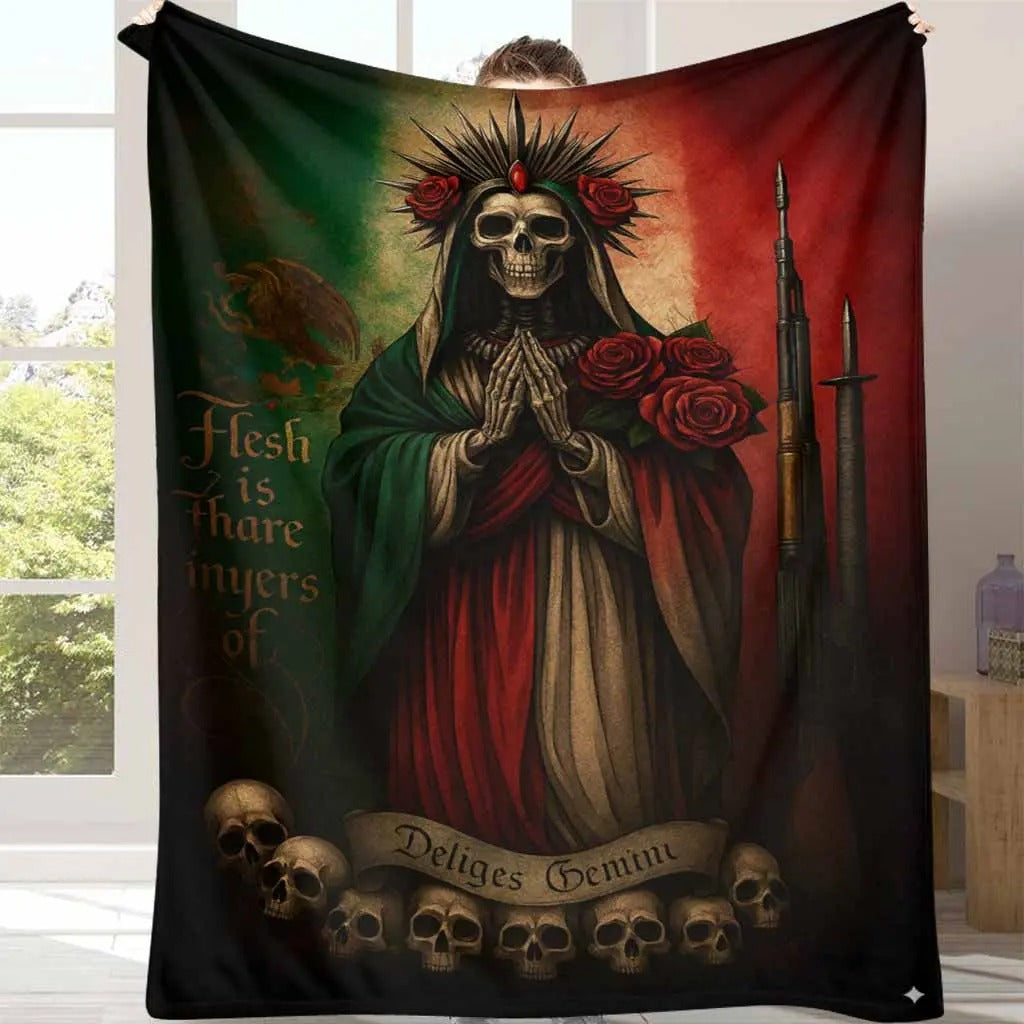 Mexican Santa Muerte Flannel Blanket