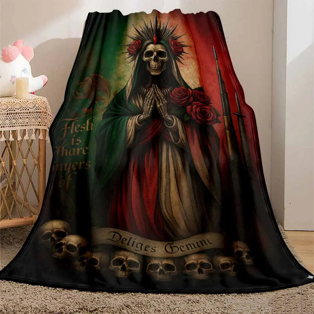 Mexican Santa Muerte Flannel Blanket