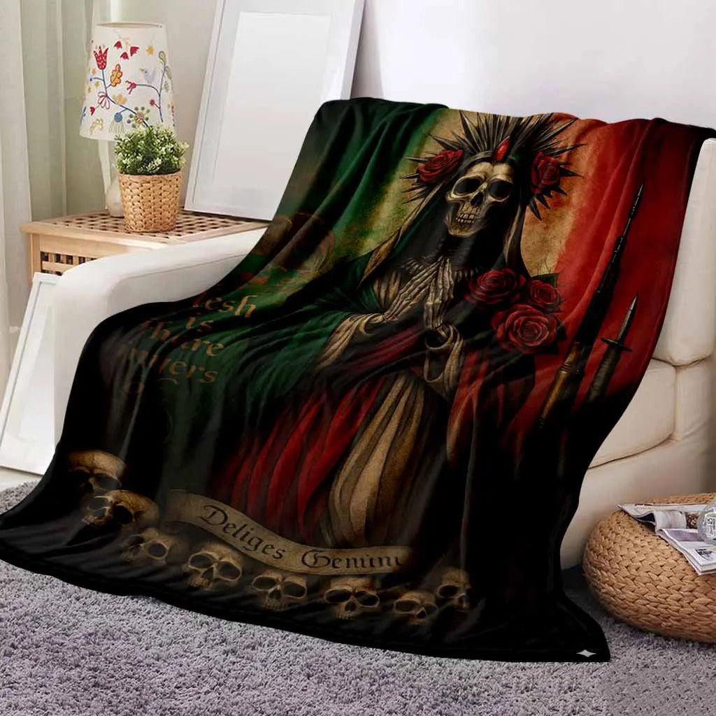 Mexican Santa Muerte Flannel Blanket