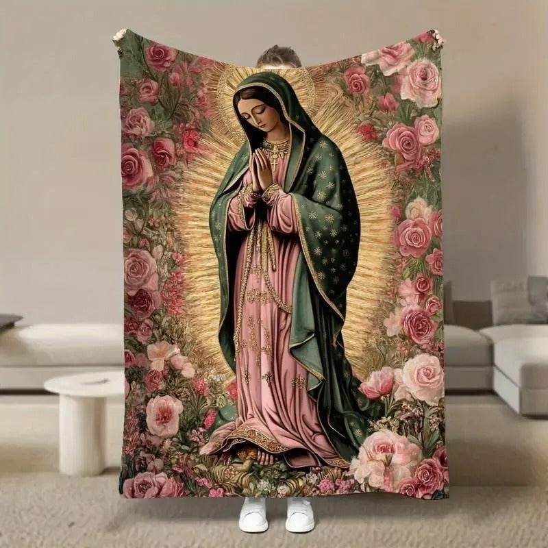 Our Lady Of Guadalupe Pink Bow Frame Flannel Blanket