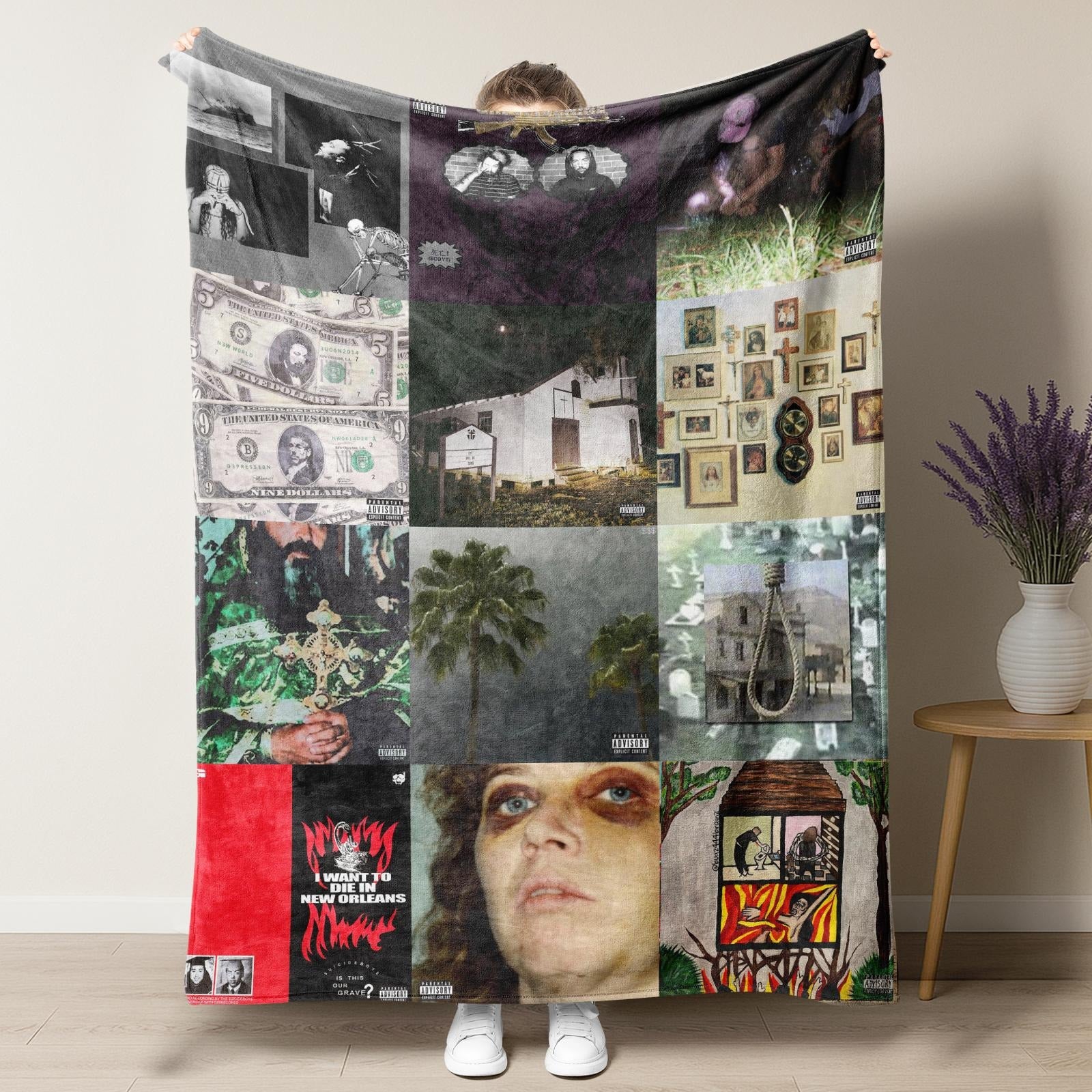 Dark Underground Hip-Hop Album Collage Blanket