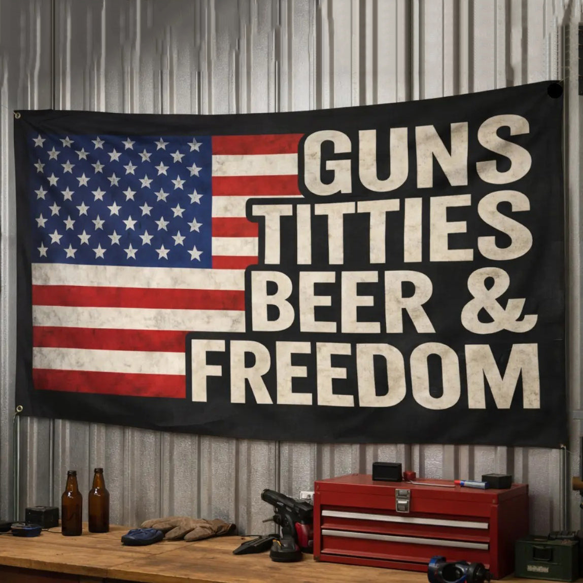Beer And Freedom Funny Patriotic Flag