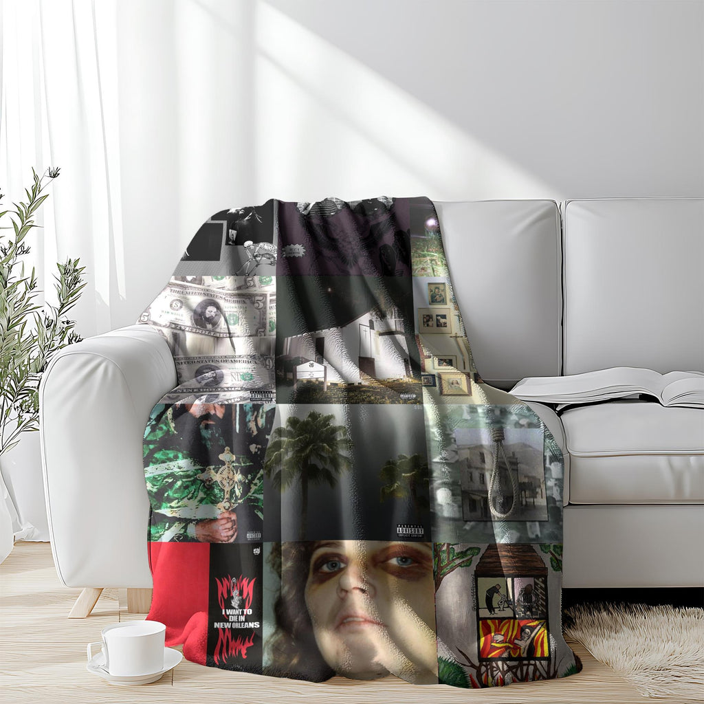 Dark Underground Hip-Hop Album Collage Blanket