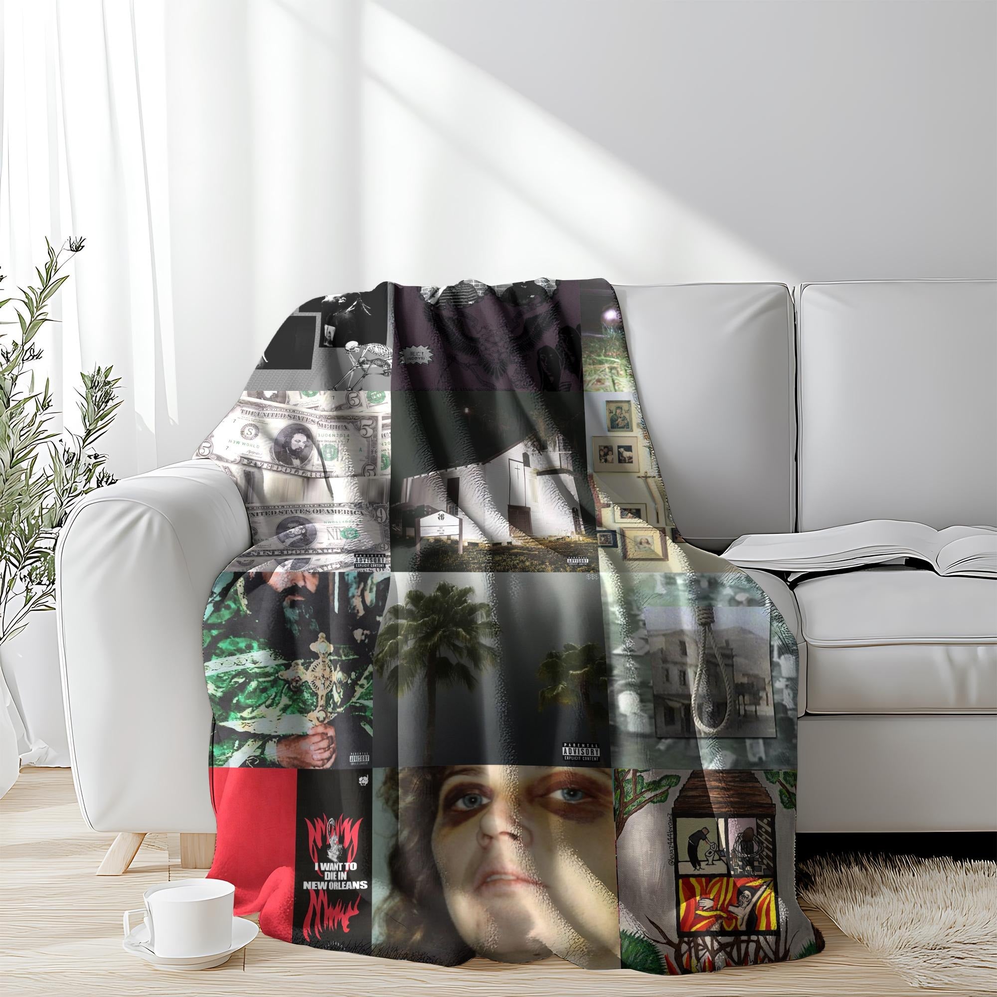 Dark Underground Hip-Hop Album Collage Blanket