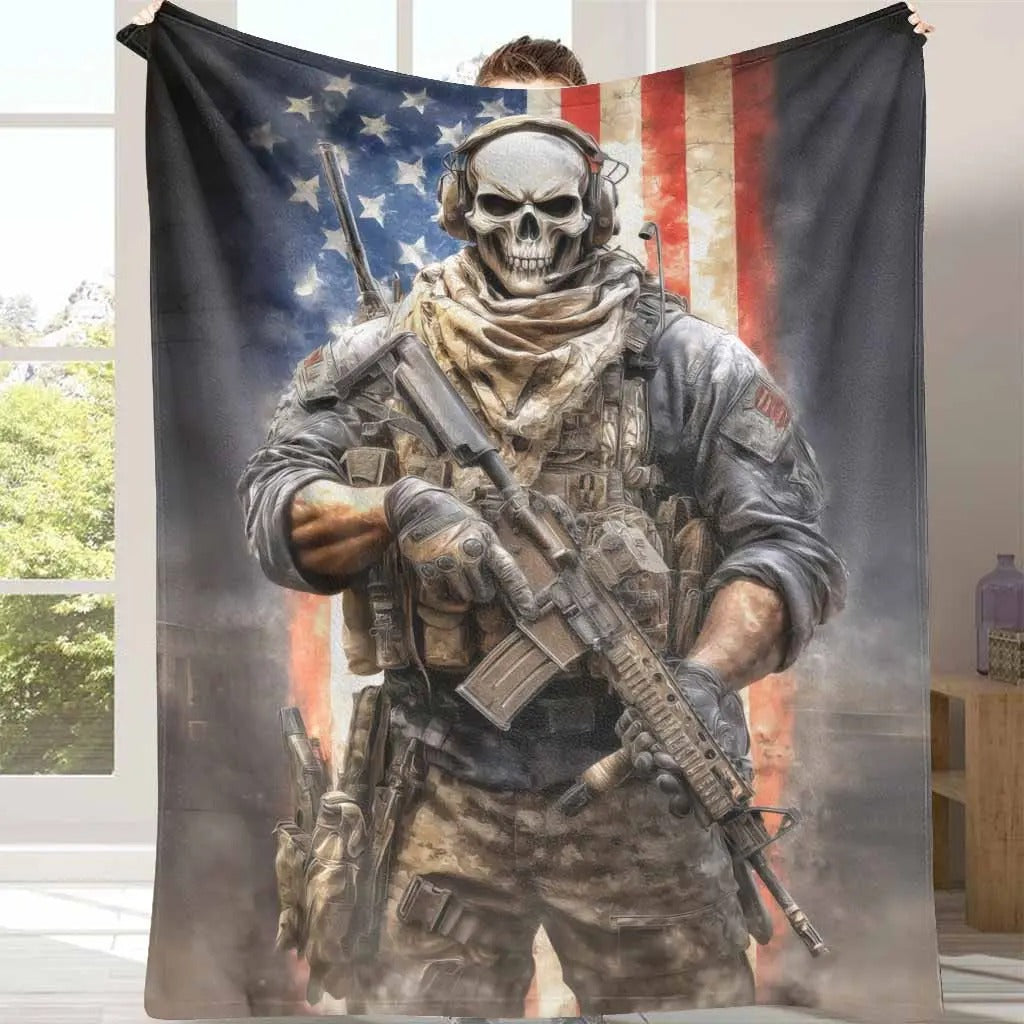 Military Soldier With Flag Blanket