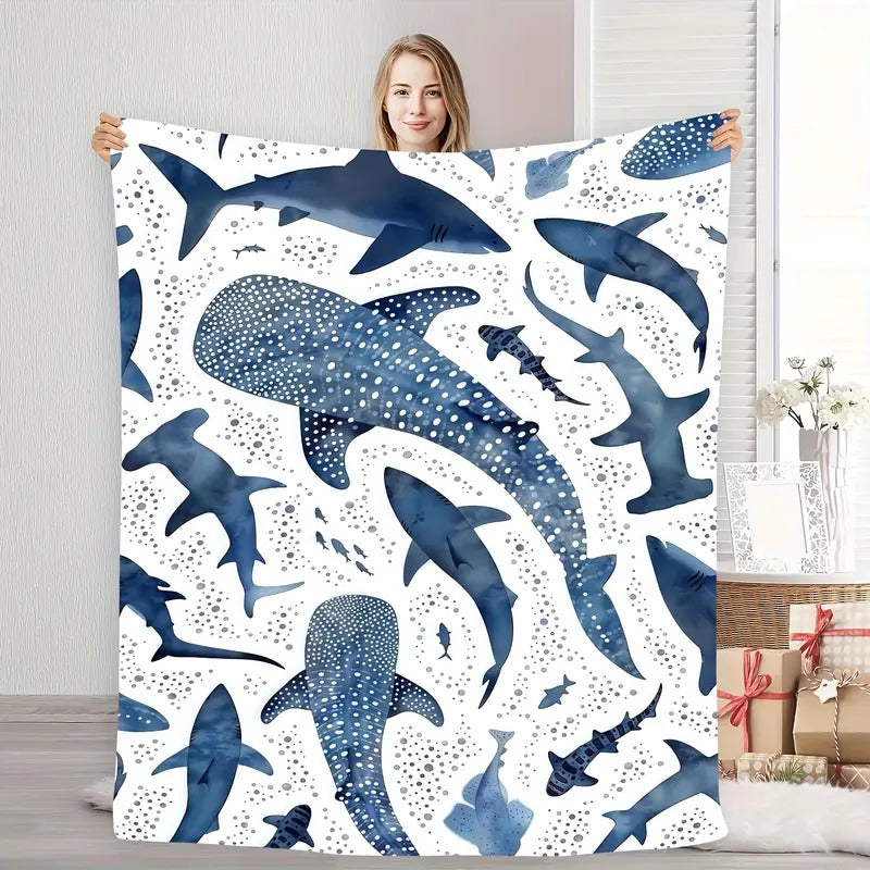 Romantic Ocean Style Whale Shark Pattern Warm Blanket