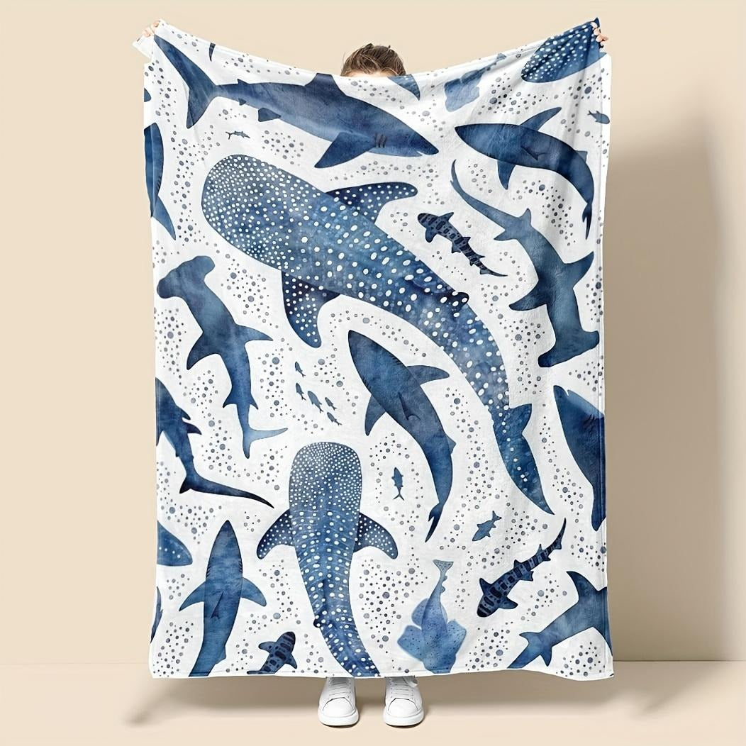 Romantic Ocean Style Whale Shark Pattern Warm Blanket