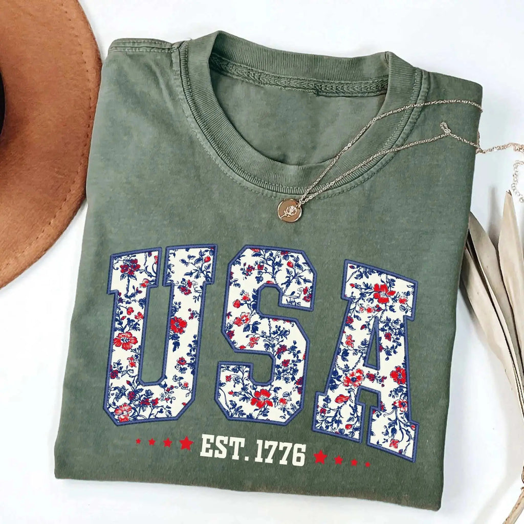 Floral USA Digital Print Not Embroidered T-Shirt/Sweatshirt/Hoodie