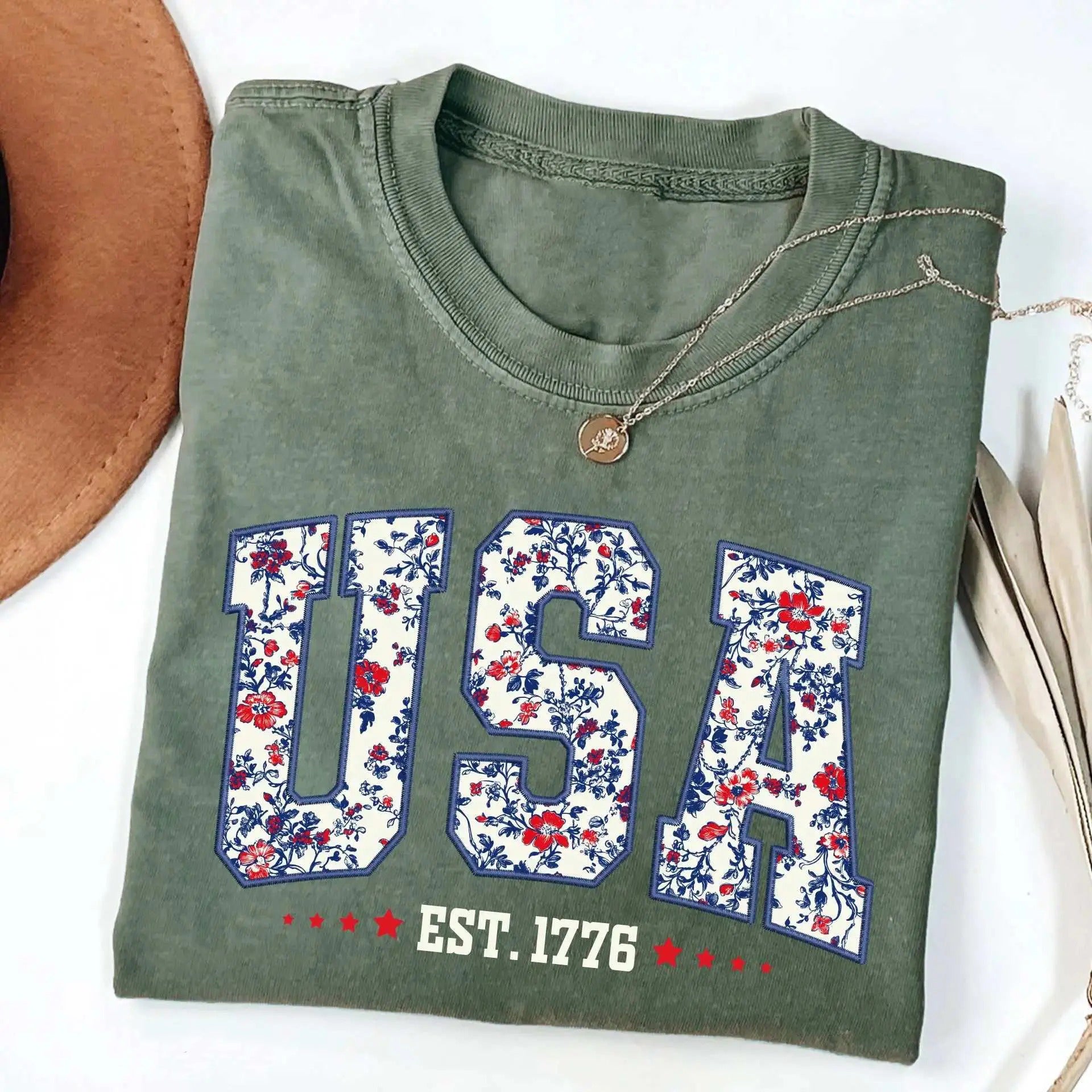 Floral USA Digital Print Not Embroidered T-Shirt/Sweatshirt/Hoodie