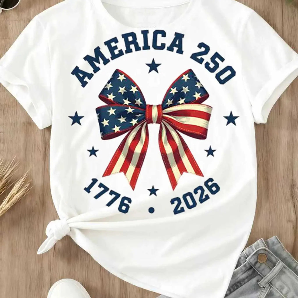 America 250 Stars And Stripes Bow Print T-Shirt/Sweatshirt/Hoodie