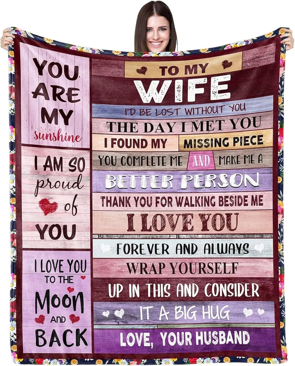To My Wife You Are My Sunshine Rustic Wood Style Plush Blanket