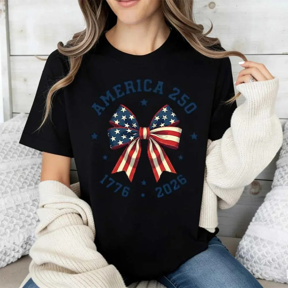 America 250 Stars And Stripes Bow Print T-Shirt/Sweatshirt/Hoodie