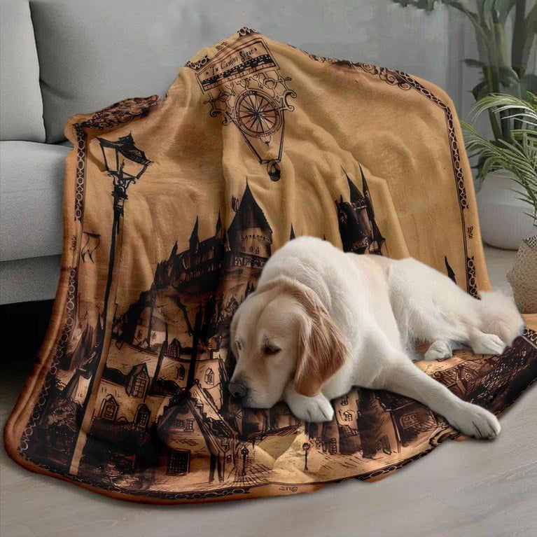 Vintage Hogwarts Castle Pattern Blanket