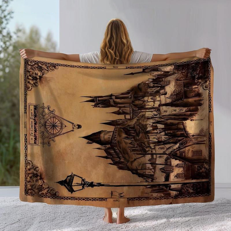 Vintage Hogwarts Castle Pattern Blanket