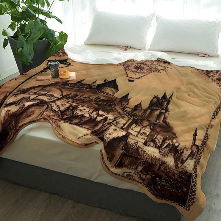 Vintage Hogwarts Castle Pattern Blanket