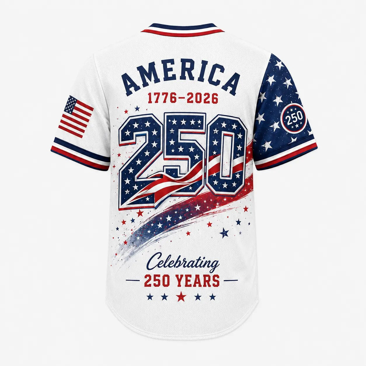 USA 1776-2026 Patriotic Baseball Jersey — American Flag Star Graphic Button-Up Shirt