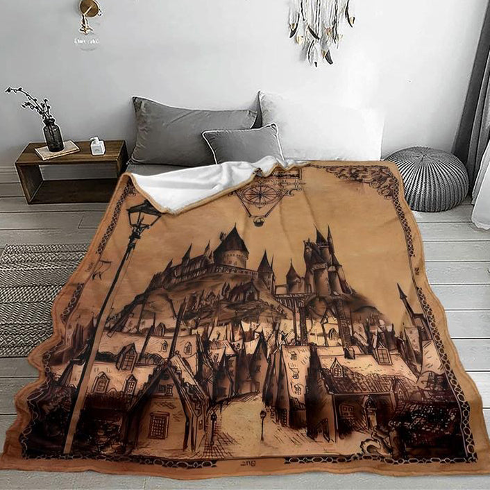 Vintage Hogwarts Castle Pattern Blanket