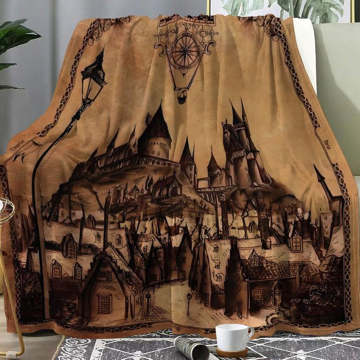 Vintage Hogwarts Castle Pattern Blanket