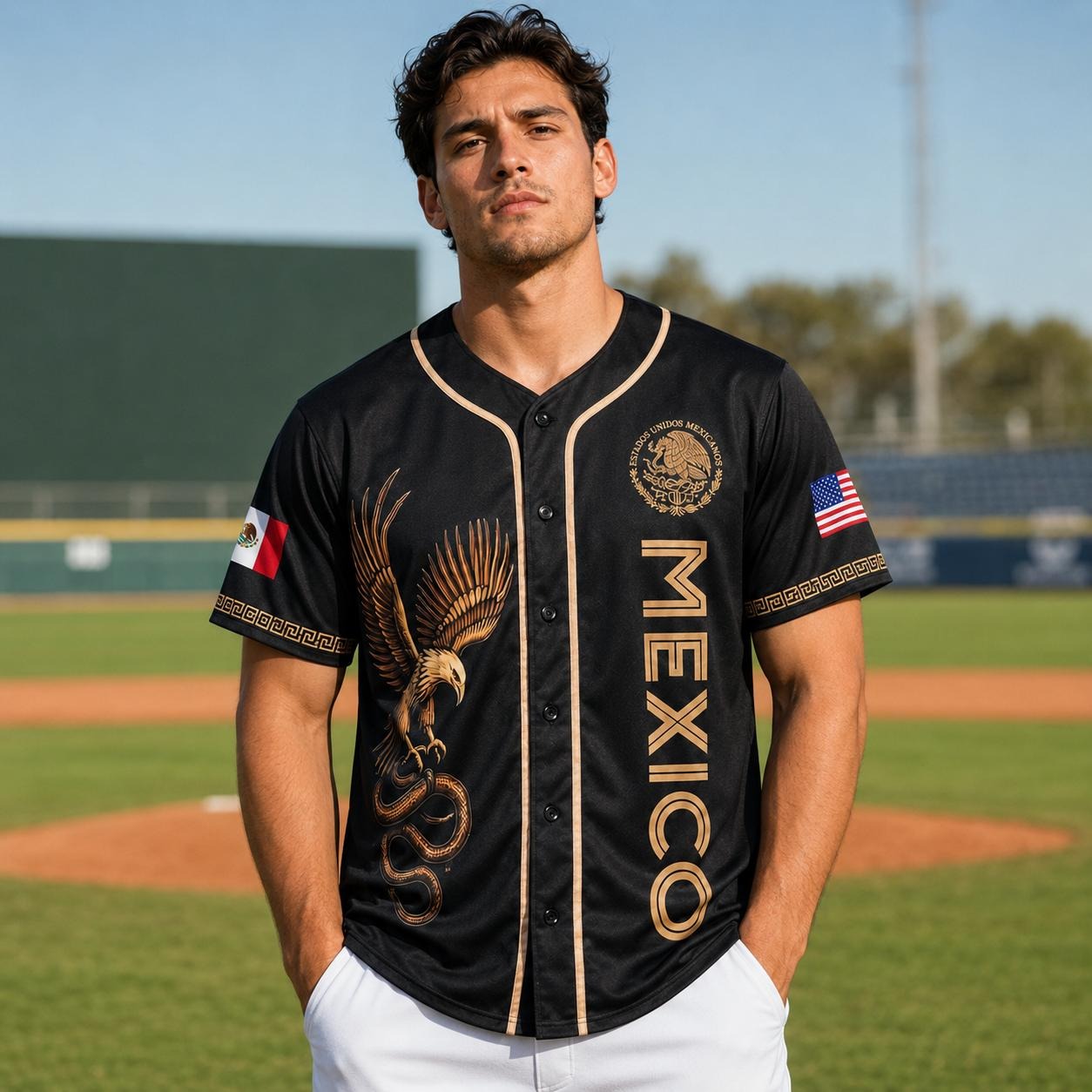Mexico Eagle Baseball Jersey – Patriotic Mexican Vintage Button-Up Shirt
