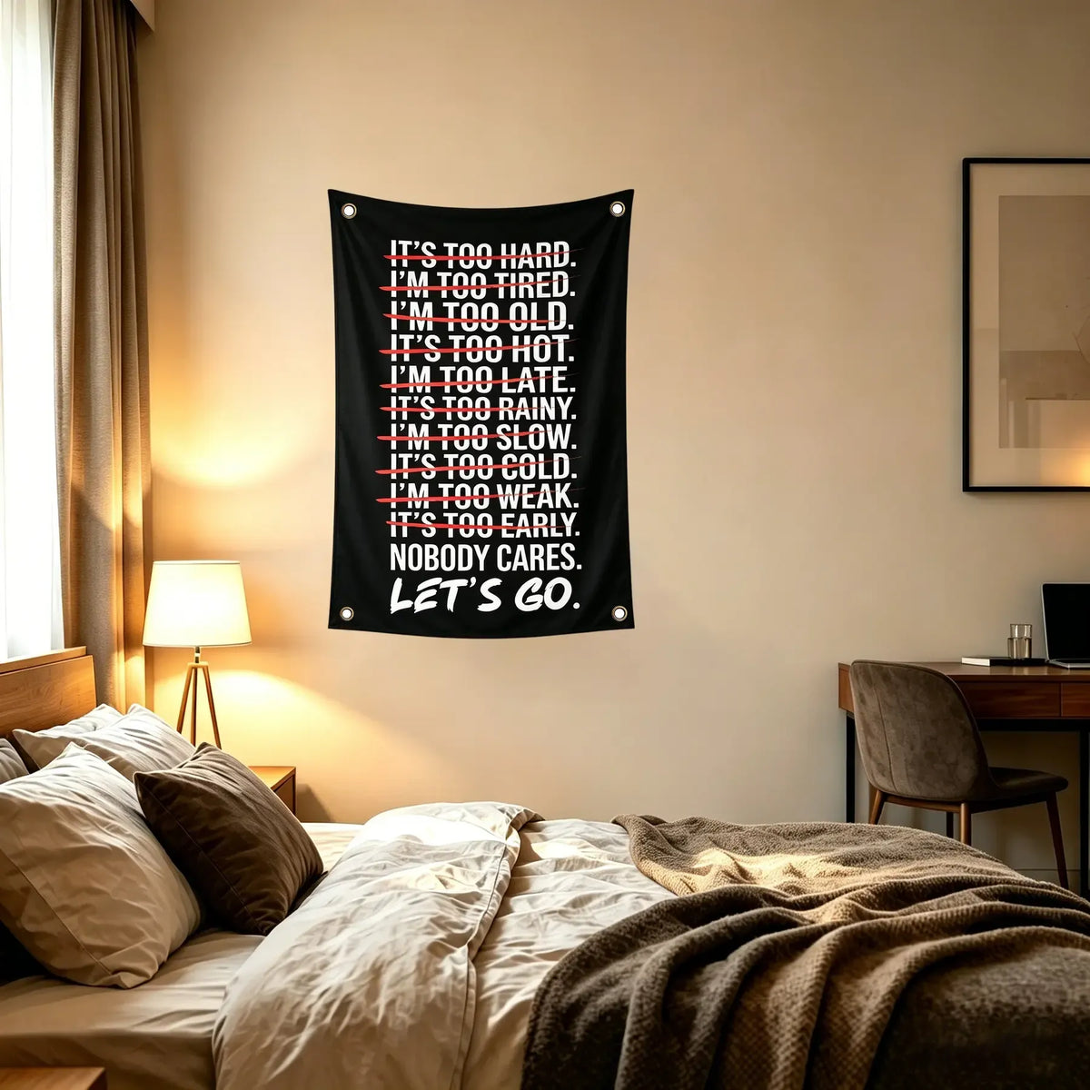 Nobody Cares Let's Go Gym Motivation Flag