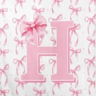 A-Z Personalized Initial Flannel Pink Bow Monogram Blanket