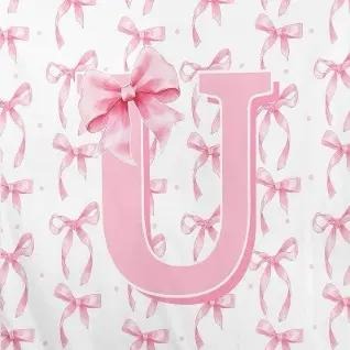 A-Z Personalized Initial Flannel Pink Bow Monogram Blanket
