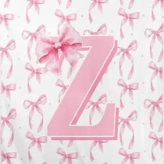 A-Z Personalized Initial Flannel Pink Bow Monogram Blanket