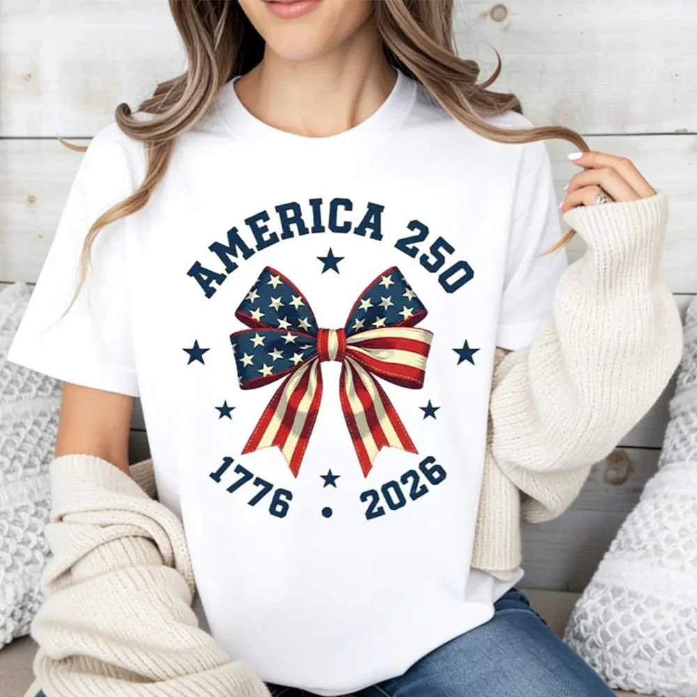 America 250 Stars And Stripes Bow Print T-Shirt/Sweatshirt/Hoodie